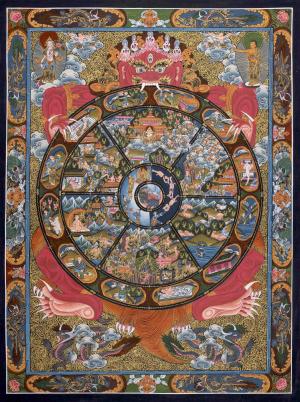 Fine Quality Wheel Of Life | Bhavachakra Painting for Buddhist Meditation and Yoga | Original Hand painted Tibetan Thangka for Wall Hanging