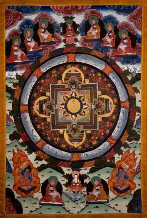 Old Buddhist Brocaded Mandala from 1990's | Vintage Tibetan Buddhist Mandala wall hanging | Rare Genuine Hand Painted Tibetan thangka