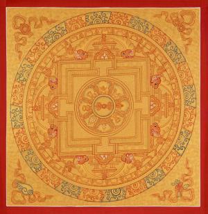 Original Hand Painted Vajra With 8 Auspicious Mandala Art | Tibetan Thangka Painting | Wall Decoration For Meditation And Yoga |Zen Buddhism
