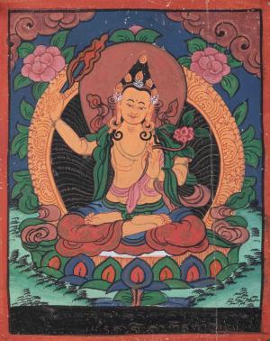 Vintage Manjushri Thangka | Antique Thangka | Handmade Thangka | Manjushri Bodhisattva | Wall Decor | Spiritual Gifts | Zen Buddhism