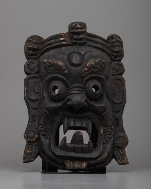 Fierce Deity Mahakala Mask for Intricate Fiery Wall Decor | Antique-Style Handmade Mask(not wearable)