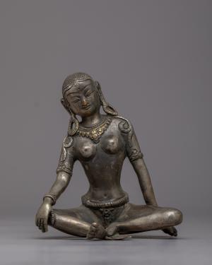 Elegant Silver Parvati Sculpture | Seated Goddess of Love, Devotion, Harmony, and Beauty
